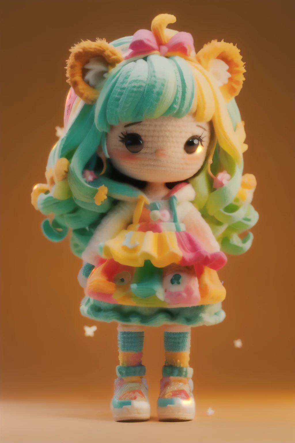 A dreamlike collaboration between a cute lion and a 、Girls in vibrant colors