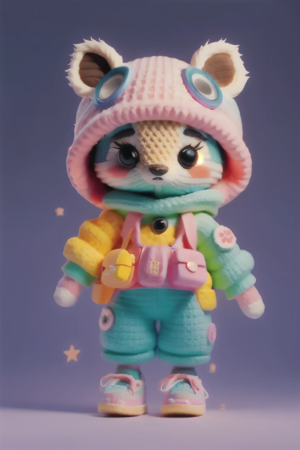 A dreamlike collaboration between a cute raccoon and a 、Girls in vibrant colors