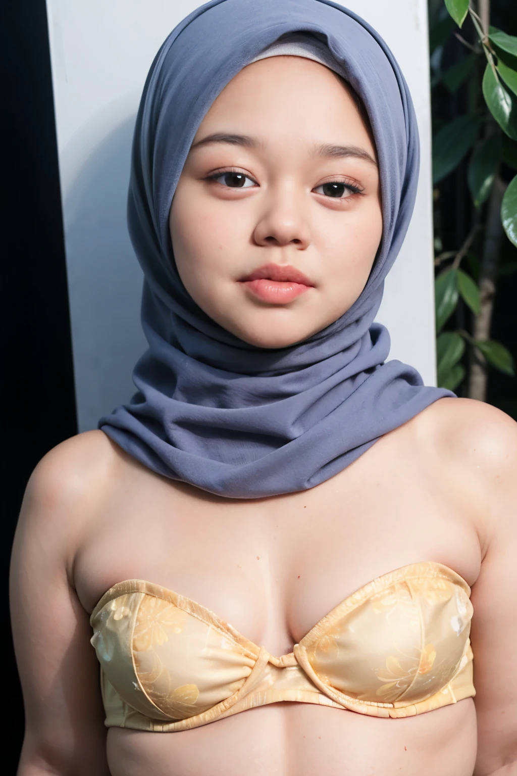 CHUBBY BBW FAT GIRL, ((thick lips:1.9)), Lace, (Happy smile), (((HIJAB MALAY GIRL))), masutepiece, High quality, UHD 32K, Realistic face, Realistic skin feeling , A Japanese Lady, , , Very cute and baby-like face, (((FLAT CHEST))), (Night time at forest), ((look In front  at the camera and SADNESS)), (((FLUORESCENCE))), (((CUTE GIRL))), ((RED & YELLOW LIPS)), ((Floral Pattern)) little wearing strapless bra, strapless colorful bra, dark night horror scary place (from behind up) seductive pose