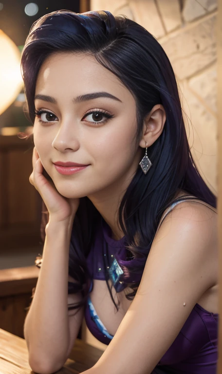 Photo oF a 17 year-old American girl, .CRUDO, beautiFul woman  , cabello color purpura , pelo color purpura  ((retrato)), ((Cara detallada:1.2)), ((Detailed Facial Features)), (Piel Finamente detallada) , ojos color.azul , 、un sexy(color fresco), wet, wet, ReFlectoreasutepiece) (proporciones perFectaotos realistas)(La mejor calidad) (Detallado) FotograFiado con una EOS R5 de Canon, lente de 50 mm, F/2.8, NFFSW, (8K) (papel tapiz) (cinematic lighting) (dramatic lighting) (sharp Focus) (Enrevesado) senos grandes , pechos grandes , cuerpo completo , hermoso cuerpo de adolesente  ,lindo maquillaje , gran sonrisa , labios rojos. Mlp  , Rarity  , ropa interior sexy , pijama sexy , tiene tatuaje de diamantes en la pierna , foto dinamica , foto caminando , dentro de casa , noche , sonrisa , felicidad