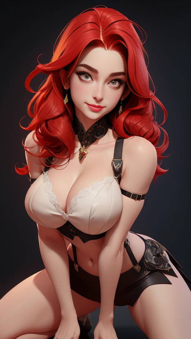 (obra-prima, melhor qualidade), 1girl, red hair, clavicle, cabelo ondulado, olhando para o espectador, smiling at viewer, detailed eyes, 4k, triple D cup breasts, fit strong body, desfocado, parte superior do corpo, colar, suspenders, estampa floral, rabo de cavalo, sardas, cabelo ruivo, luz solar,Motor irreal:1.4),(UHD), (melhor qualidade:1.4,),(fotorrealista:1.4), (textura da pele:1.4), (obra prima:1.8). (fotografia ultradetalhada)", "obra-prima: 1.1), (melhor qualidade: 1.0), (Ultra HD: 1.0), (8k: 1.2), (real: 1.0), (Ultra Detalhe 1:0)", belas artes, cinemactic, highly detailed cinematic, ( renderizado, Raytricing, full body) lace bustier , red hair , hands on waist , on knees, kneeling 