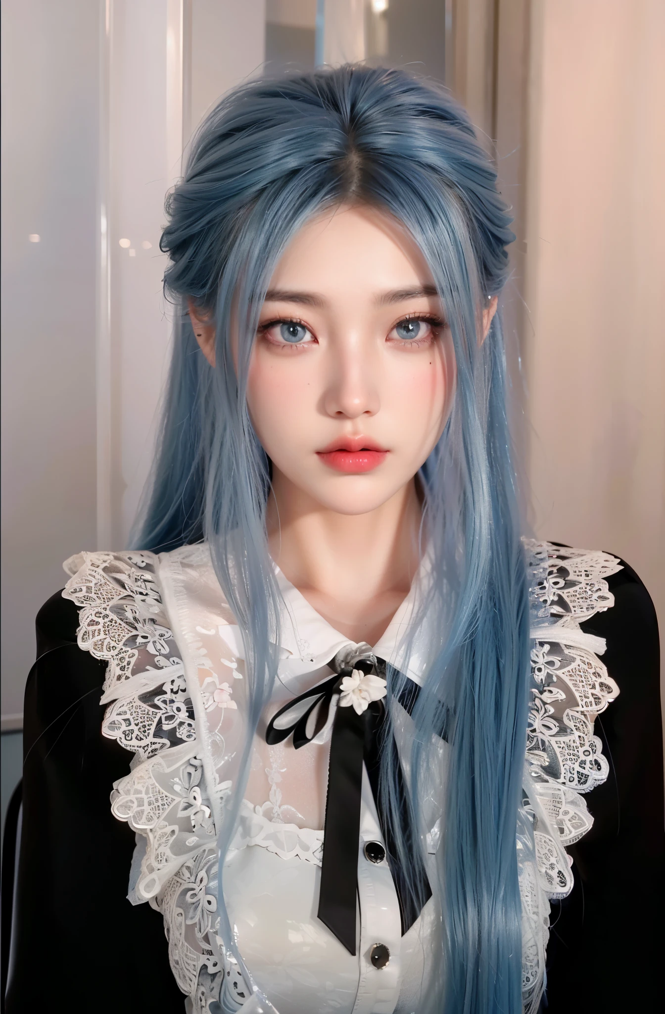 Game Art，Best image quality，Maximum resolution，8k，(A bust photo)，(portrait)，(Head close-up)，(Rule of Thirds)，Unreal Engine 5 rendering works，20 year old girl，((Queen))，The eyes are very detailed，(Large Breasts)，Elegance and nobility，Movie Lighting，Ray Tracing，Game CG，((3D Unreal Engine))，OC rendering reflection mode，4K，Ultra-clear，Sensual，Translucent lace，Fair and plump figure，Pretty Face，Glossy Gel Coat，身着华贵礼服的Queen，Crystal Gem Crown，Necklace jewelry，blue eyes，Black tattoo(whole body)，The tattoo is very three-dimensional，Gorgeous and intricate tattoo designs，Ultra-clear portrait，Sexy thick lips(Red lipstick)，Gorgeous and exquisite costumes，apply lipstick，Very plump figure，