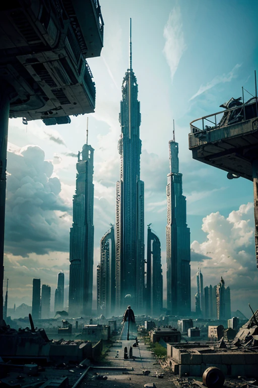highest quality、A ruined futuristic city、dim、Surrealism