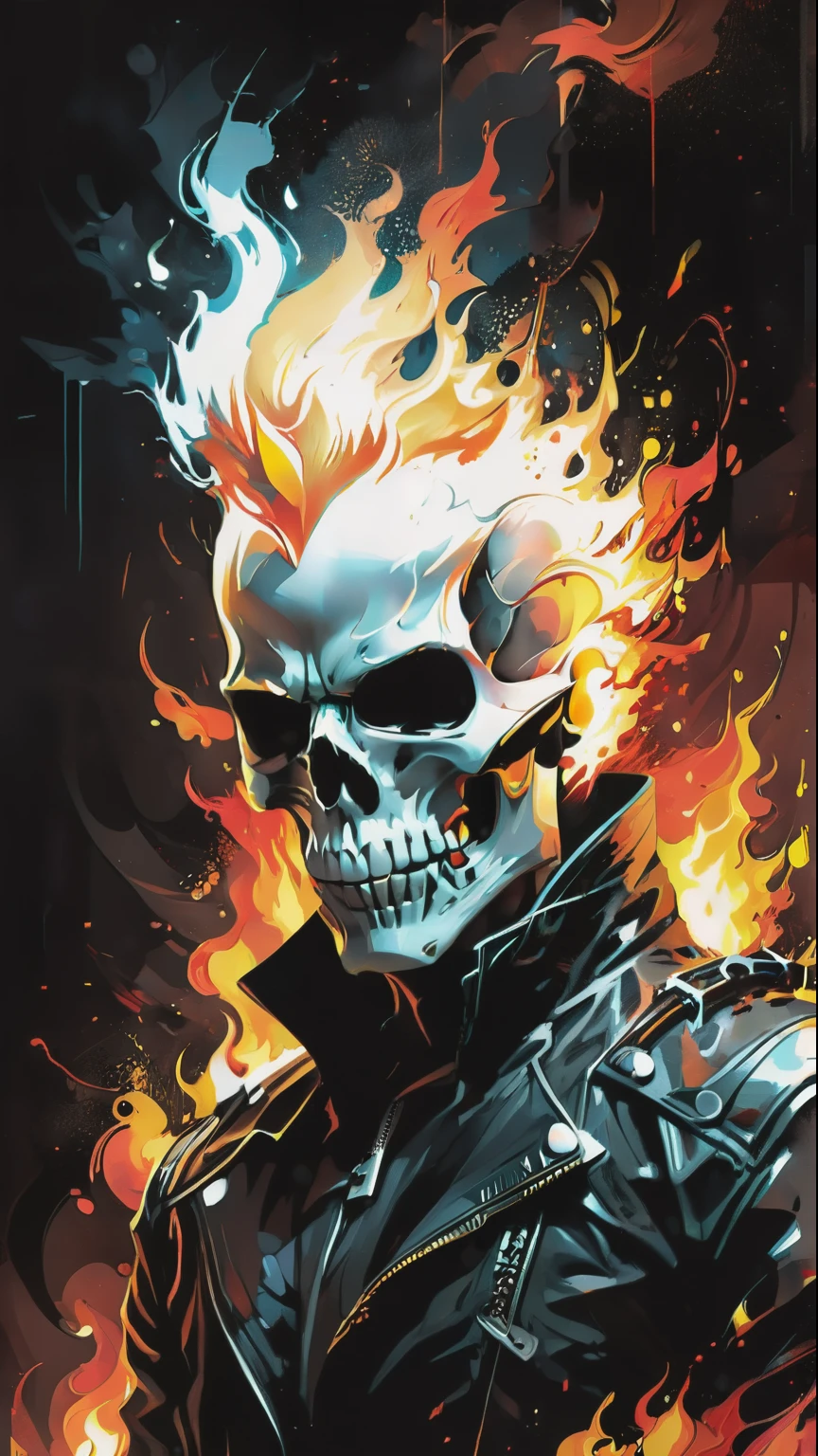 A ultra realistic poster of Ghostrider onfire in the red matrix, by Daniel Castan :: Carne Griffiths :: Andreas Lie :: Russ Mills :: Leonid Afremov, dark background, cinematic, high detail, vibrant, 3d render, illustration, mohawk flaming hair