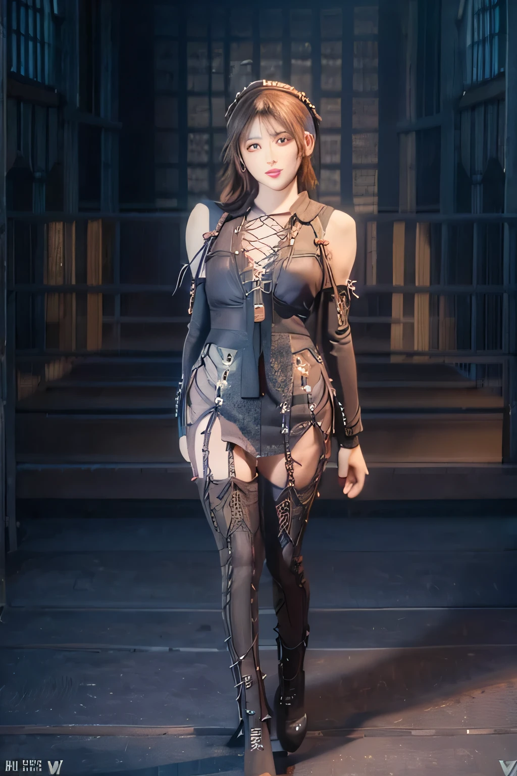 An innocent 20-year-old girl, (Lace-Up Stockings and Garter Set:1.8), (high heels), (Dramatic Pose),smile, (High Ponytail),natural Park、RAW Photos, (8k, highest quality, masterpiece:1.2), (Intricate details:1.4)、(Photorealistic:1.4), Octane Rendering, Complex 3D rendering with ultra-detail, Studio Soft Light, Rim Light, Vivid details, Super Detail, Realistic skin texture, Detailed aspect, Beautiful details in the eyes, Highly detailed CG Unity 16k wallpaper, compensate, (Detailed Background:1.2), Glowing Skin, whole body, ((thin legs)), small waist, Cleavage, (looking at viewer:3.0)