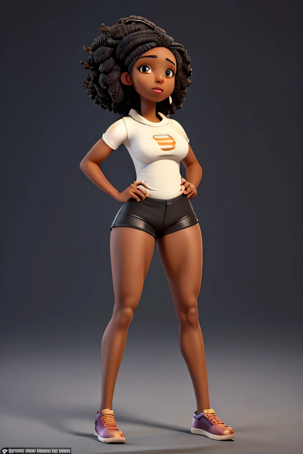 Make a Black Woman, de transa, de short curto, com pernas grossas, pernas muito fortes, pernas musculosas, pose sex