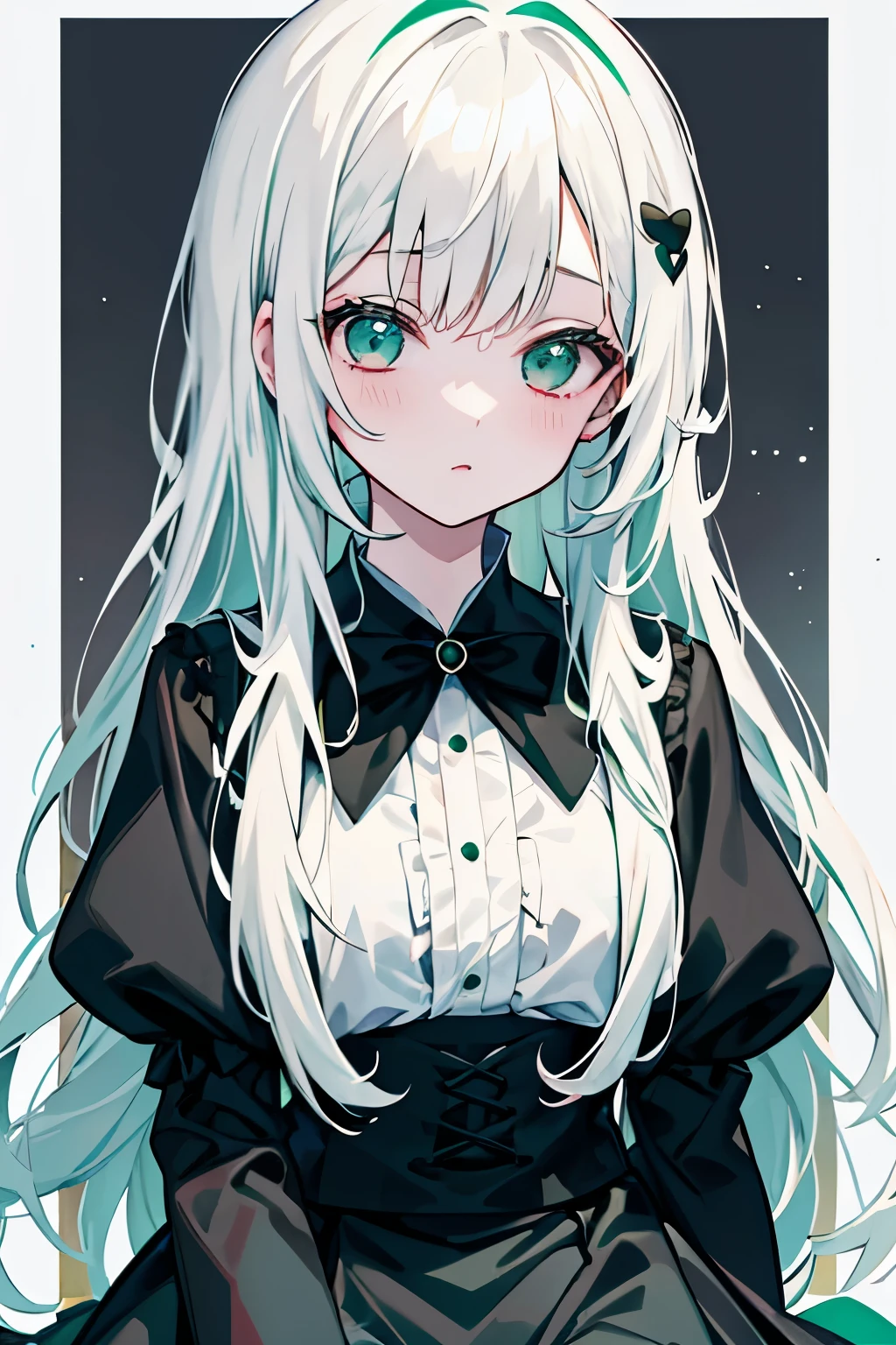 Anime girl with long white hair and green eyes wearing a black dress ...