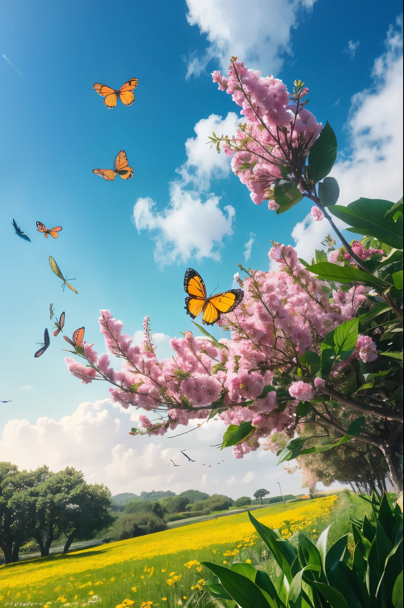 masterpiece, 最high quality, high quality, Very detailed cg unity 8k wallpaper, With vibrant colors and a bright night sky、an extremely colorful and pure fantasy environment, Star-filled sky, Bright green grass landscape, colorful trees々, Shining Fruit, Bright and shiny blue flower. The stream is a deep black color, The air is filled with sweet exotic scents. The environment looks like something out of a dream, Glowing butterflies and giant colorful birds fly around, Award-winning photography, Bokeh, Depth of written boundary, High resolution, bloom, chromatic aberration ,Realistic,Very detailed, Trending on Artstation, Trending on CGSociety, Complex, Attention to detail, dramatic, art：Mid Journey