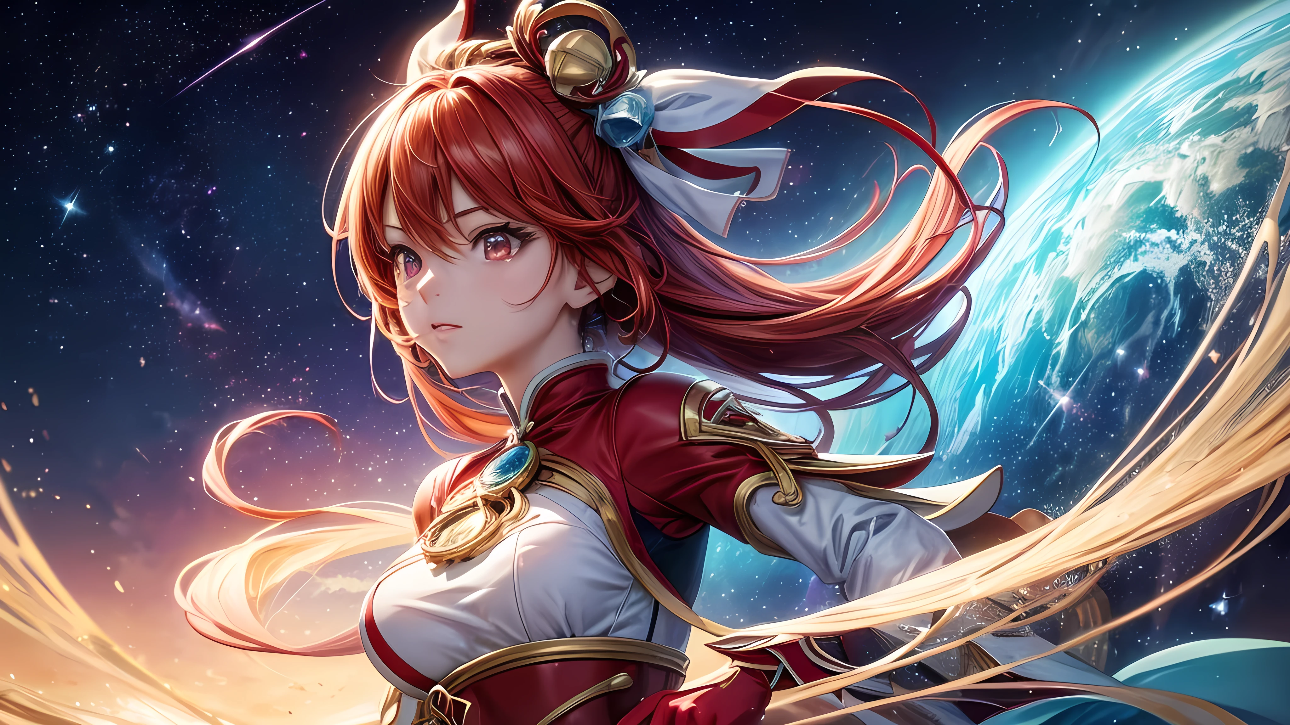 (solo anime girl, bright red and white galaxy background, Arlecchino hero from Genshin Impact) (best quality, highres) This incredible artwork features a captivating solo anime girl in a vibrant and dynamic scene. The focus is on a beautifully drawn character inspired by the Arlecchino hero from the popular game Genshin Impact. Her refined and detailed eyes, along with her delicate lips, exude a sense of charm and mystery.

Set against a mesmerizing red and white galaxy background, the colors create a striking contrast and add a touch of otherworldly beauty to the artwork. The vibrant hues of the galaxy swirl and dance around the girl, making her stand out as the center of attention.

The medium used to create this masterpiece is a combination of digital painting and illustration techniques. The artist has skillfully brought the character to life, capturing every intricate detail with precision and care. The art style reflects the essence of anime, infusing it with a touch of realism to create a unique and captivating visual experience.

The lighting in this artwork is carefully crafted to enhance the girl's presence and create a sense of depth and dimension. Soft and warm light illuminates her face, casting gentle shadows that give a realistic and lifelike quality to the image.

With its high resolution and attention to detail, this artwork is a visual feast for the eyes. The artist has taken great care to create an ultra-detailed and photorealistic piece that showcases their exceptional talent and craftsmanship. Every brushstroke is outlined with sharp focus and precision, resulting in an image that feels almost three-dimensional.

Overall, this artwork combines the beauty of anime, the allure of the Arlecchino hero, and the enchantment of a galaxy background, resulting in a truly captivating and mesmerizing creation. It is a testament to the artist's skill and creativity, capturing the essence of the chosen theme and bringing it to life in a stunning and imaginat