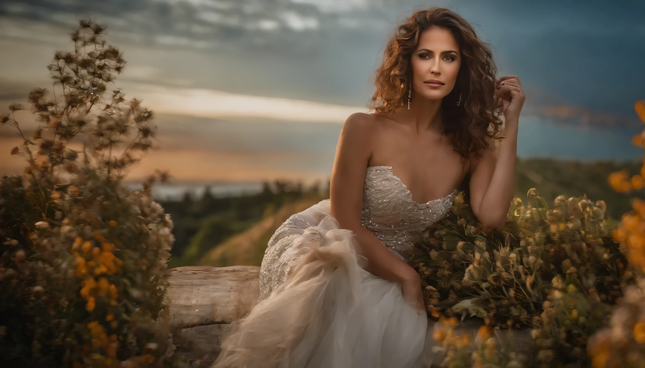 Crie uma imagem hiper-realista de uma linda mulher, de beleza exuberante e sensual, pele clara, cabelos soltos e volumoso, longo, brilhante e preto com muitas rosas vermelhas adornando o cabelo.
Wearing a beautiful red cocktail dress with black lace from the fifteenth century. Use a Sony A7 III camera with an 85mm lens. O ambiente deve ser de uma noite de lua cheia.
Richness in facial features, boca e olhos.
criar uma imagem ultrarrealista que captura a beleza natural e a personalidade, dramatic lighting, ..3d, 8k, efeitos visuais, 9:16