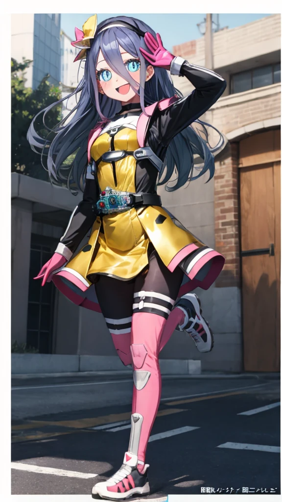 (Highly detailed CG), (highest quality), (full body),Alice,Black long hair,Blue eyes,One girl, Perfect Face, Shiny skin, Shiny skin, Wide Hips, Tight waist, roller:Kamen Rider_Pipopapo-08:0.8> Poppy Pipopapo,smile, Hat Poppy Rider,Pink gloves, Bodysuits, Torn clothes,Are standing, Open your mouth, smile, Riding belt,Hospital Background ,skirt,Pauldrons, Victory pose, Close one eye,