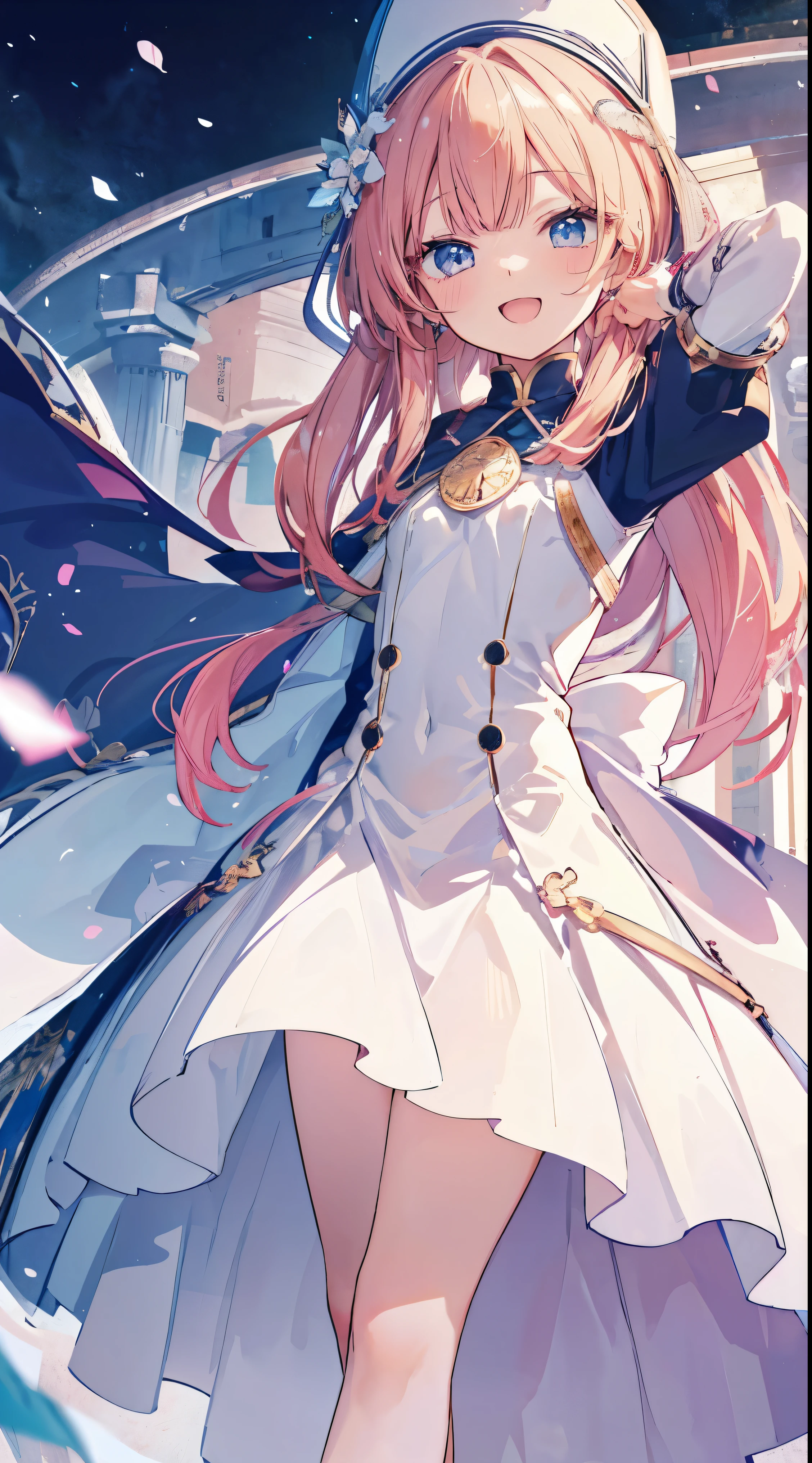 Masterpiece、Highest quality、highest quality、((((Petite))))、(Open Mouth Smile)、Shiny hair quality、Small face、Dynamic pose、Super detailed, beautiful, wide eyes、Ultra-detailed, clear and beautiful faces、(cute illustration:1.2), High-resolution, ultra-detailed, best quality, embarrassed、Thighs