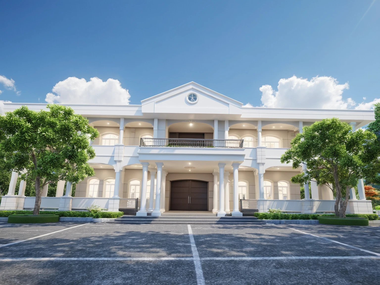 Architectural style Architectural style,  ((Classic Style House)),(masterpiece) , ((best quality)), dramatic lighting, high quality outdoors, sky, day, cloud, tree, blue sky, building, scenery, road, real world location,  sunlight, enough detail, high resolution,super realistic, Photorealistic, highly detailed, balcony, plants, door, car, truck, parking slot, paving, . Clean lines, architectural drawing, highly detailed  , . Clean lines, geometric shapes, minimalist, modern, architectural drawing, highly detailed