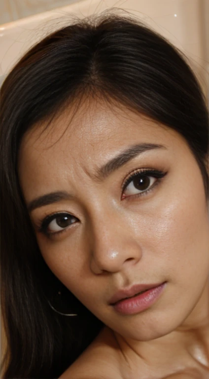 Beautiful Japanese actresses,realism, Surrealism, Written boundary depth, 超High resolution, retina, Anatomically correct, Textured skin, High resolution, highest quality, Super Detail, 8k, I opened my mouth and my eyes.,Age 35、Black-haired、Very small toilet,,Hair tied up,,,Medium Shot,Moaning, traces of saliva, Rolling your eyes, ((Frowning, Crazy Eyes,))
