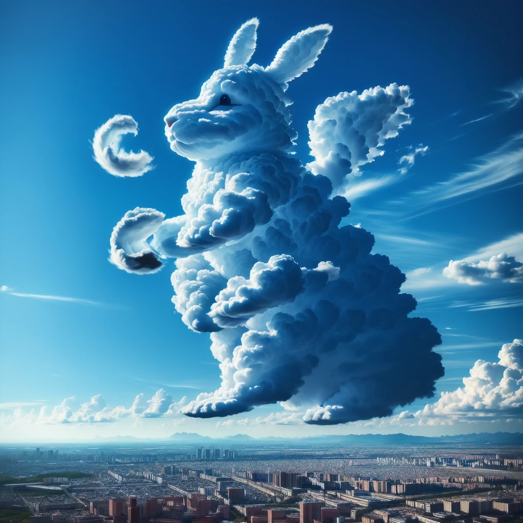 cloud, blue sky, day, landscape, cityscape, rabbit, skyline, cumulonimbus cloud, CHCL, character cloud,