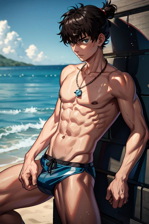 Beaten Tied up torture male anime fight juvenile Swimwear Slender Tea Skin