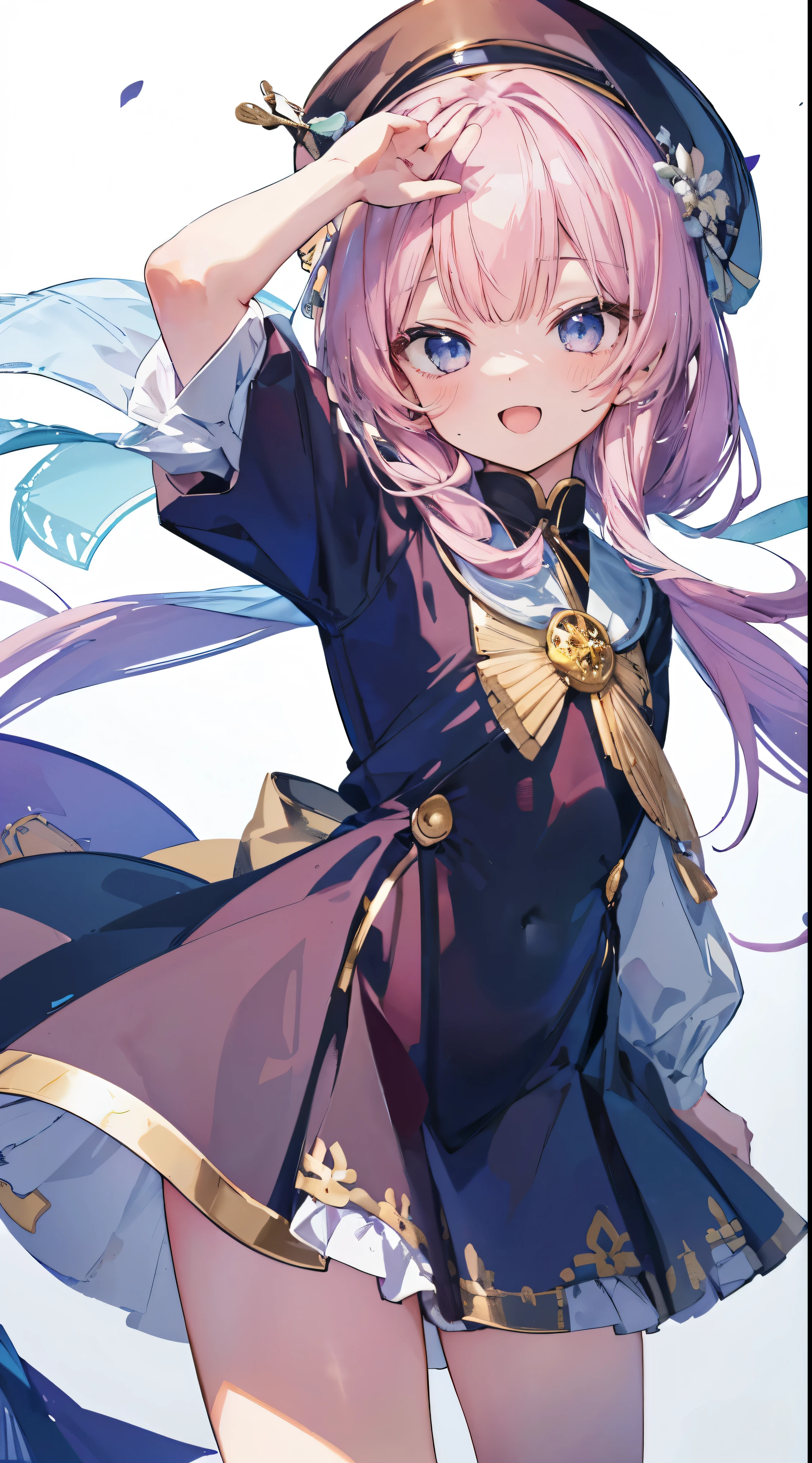 Masterpiece、Highest quality、highest quality、((((Petite))))、(Open Mouth Smile)、Shiny hair quality、Small face、Dynamic pose、Super detailed, beautiful, wide eyes、Ultra-detailed, clear and beautiful faces、(cute illustration:1.2), High-resolution, ultra-detailed, best quality, embarrassed、Thighs