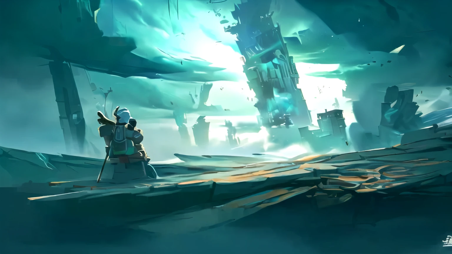 there is a man sitting on a roof with a snowboard, stylized concept art, concept art scene, indie game concept art, painted as a game concept art, concept art stunning atmosphere, game concept art, painterly concept art, epic concept art, concept art for a video game, concept arts, concept world art, award-winning concept art, concept art