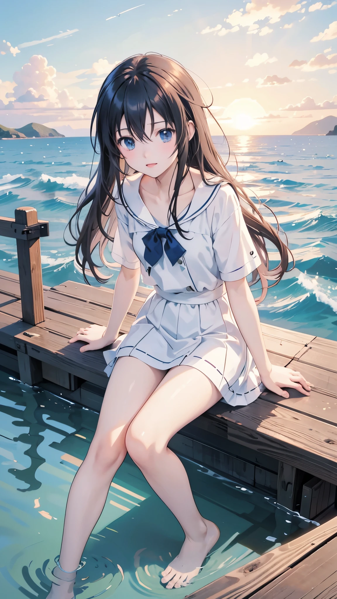 ((2D beautiful girl:1.5、top-quality:1.5、Perfect fingers:1.1、perfect anatomia:1.1、Dress perfectly、Beautiful illustration))、cute petit girl、(transform sequence)、((cute decorative headbands、white swimwear ))、8years old、Lori、Solio、Fractal Art、baby-face、((stright long hair))、Beautiful big drooping eyes、Slender and beautiful legs、(winc、The best smile)、(fullllbody)、((1 persons))、Blue sky and school poolside、