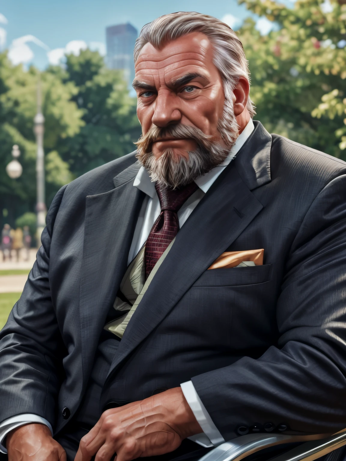 (vector:2.0, mwvector), portrait, muscular old man in park, beard, happy, summer, suits, detailed vector, high detail, upper body portrait, realistic,