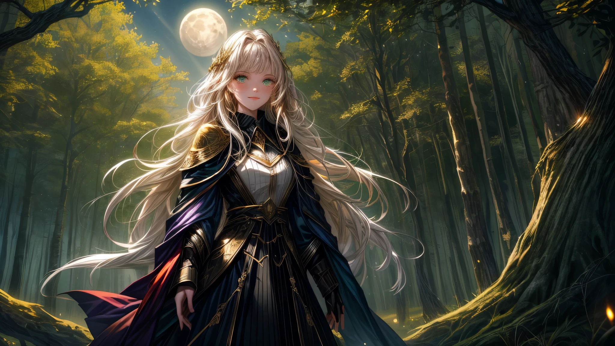 twilight, fading light, moon sheen, shadow murmur, witches beckon from trees, fair skin, autumns twiligt, glowing eyes, smiles, fair and wild, young faces, golden hair, green eyes, white skin, river, forest, deep and calm night, mystery realms, ancient glade,