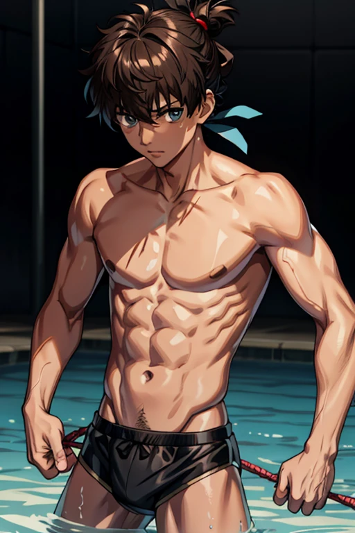 Tied up torture male anime fight juvenile Swimwear Slender Tea Skin back thin Brown Skin