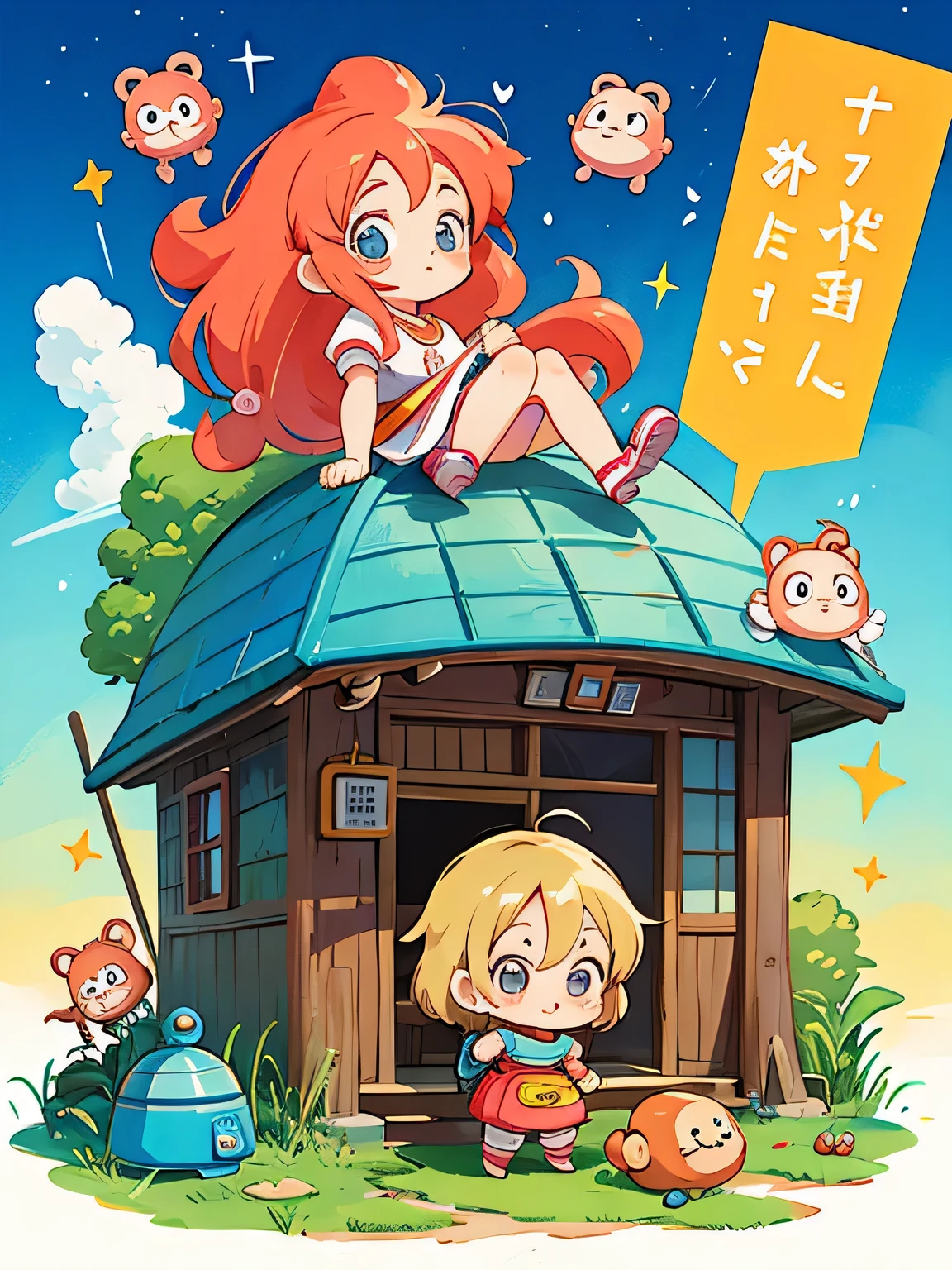 Akira Toriyama Style, Kawaii Design, most beautiful girl ever、Chibi, monkey, The house of the future、Mars