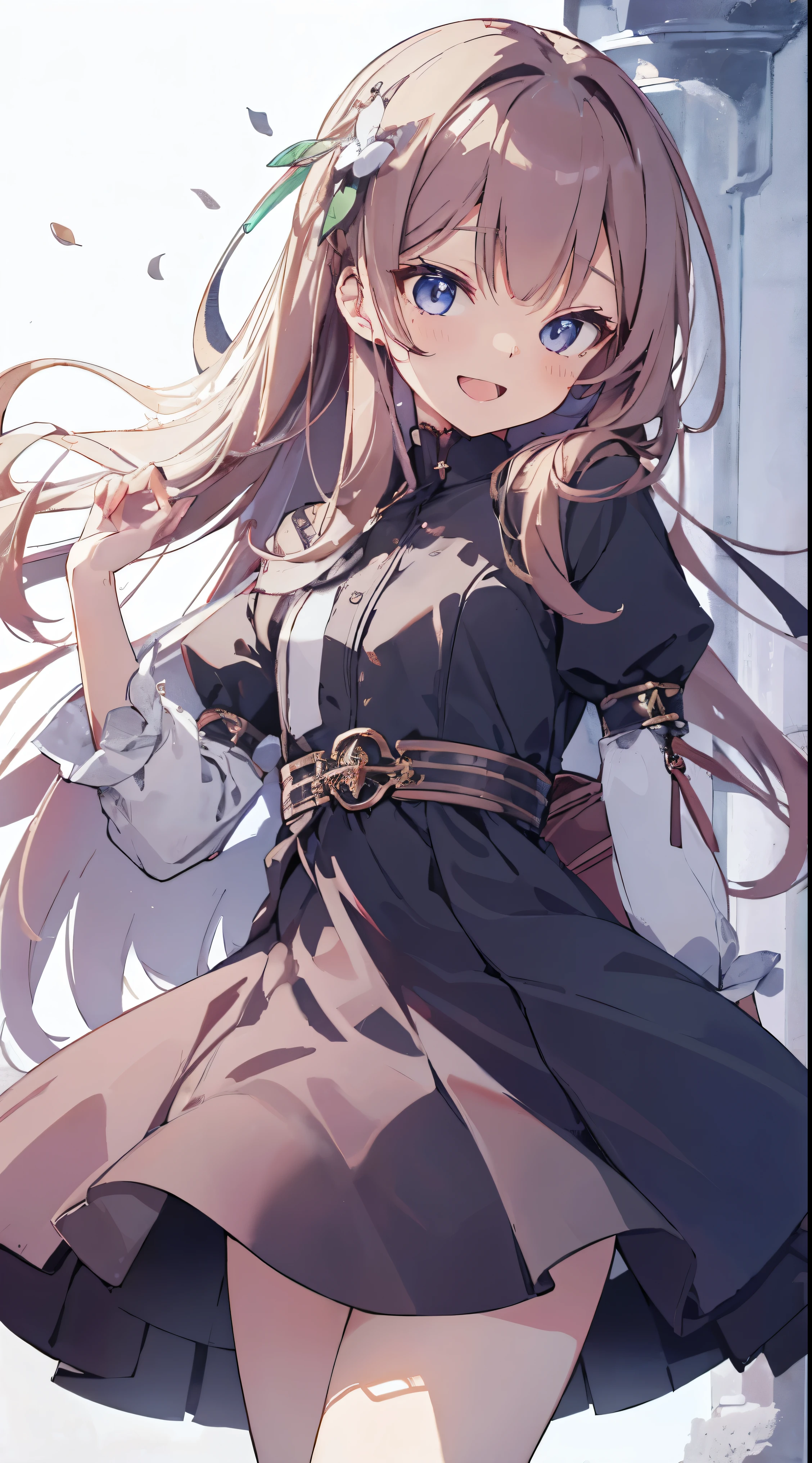 Masterpiece、Highest quality、highest quality、((((Petite))))、(Open Mouth Smile)、Shiny hair quality、Small face、Dynamic pose、Super detailed, beautiful, wide eyes、Ultra-detailed, clear and beautiful faces、(cute illustration:1.2), High-resolution, ultra-detailed, best quality, embarrassed、Thighs