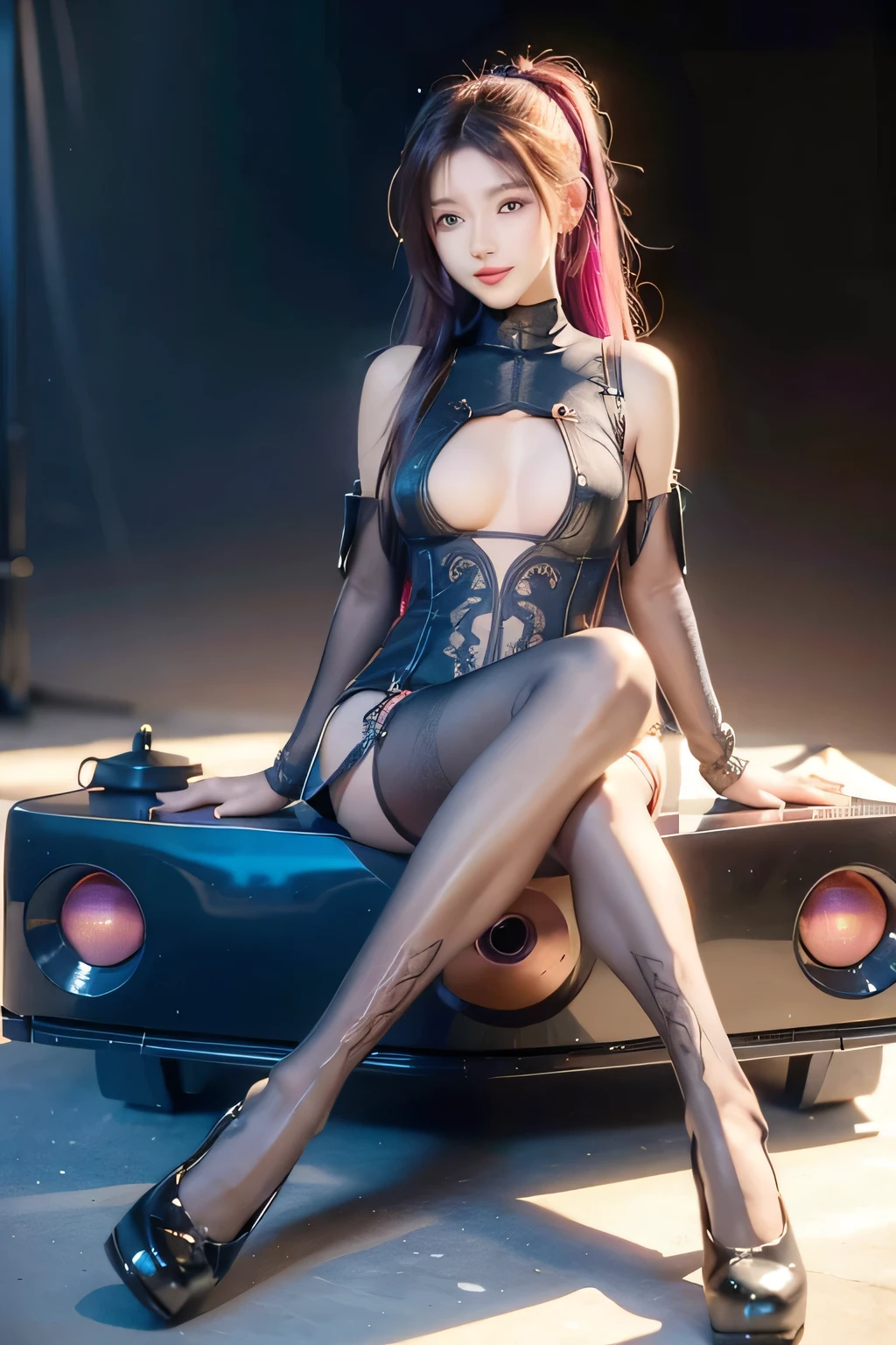 An innocent 20-year-old girl, (Vinyl Bodystocking:1.5), (high heels), (Dramatic Pose),smile, (High Ponytail),natural Park、RAW Photos, (8k, highest quality, masterpiece:1.2), (Intricate details:1.4)、(Photorealistic:1.4), Octane Rendering, Complex 3D rendering with ultra-detail, Studio Soft Light, Rim Light, Vivid details, Super Detail, Realistic skin texture, Detailed aspect, Beautiful details in the eyes, Highly detailed CG Unity 16k wallpaper, compensate, (Detailed Background:1.2), Glowing Skin, whole body, ((thin legs)), small waist, Cleavage, (looking at viewer:1.2)