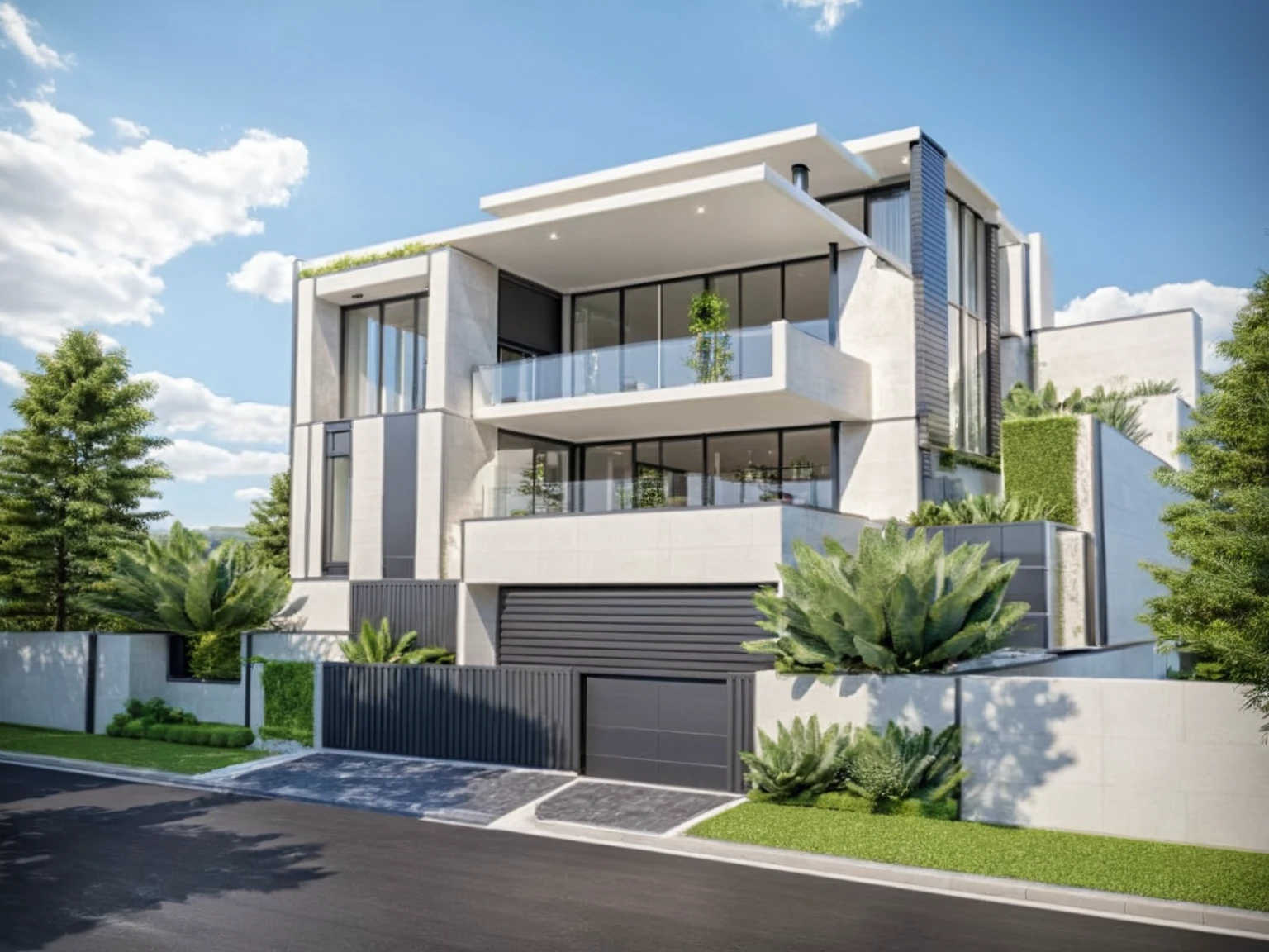 Architectural style Architectural style, ((Classic Style House)),(masterpiece) , ((best quality)), dramatic lighting, high quality outdoors, sky, day, cloud, tree, blue sky, building, scenery, road, real world location, sunlight, enough detail, high resolution,super realistic, Photorealistic, highly detailed, balcony, plants, door, car, truck, parking slot, paving, . Clean lines, architectural drawing, highly detailed , . Clean lines, geometric shapes, minimalist, modern, architectural drawing, highly detailed