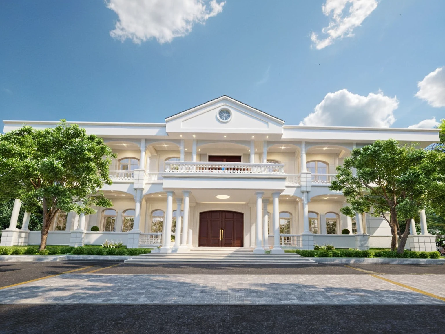 Architectural style Architectural style, ((Classic Style House)),(masterpiece) , ((best quality)), dramatic lighting, high quality outdoors, sky, day, cloud, tree, blue sky, building, scenery, road, real world location, sunlight, enough detail, high resolution,super realistic, Photorealistic, highly detailed, balcony, plants, door, car, truck, parking slot, paving, . Clean lines, architectural drawing, highly detailed , . Clean lines, geometric shapes, minimalist, modern, architectural drawing, highly detailed