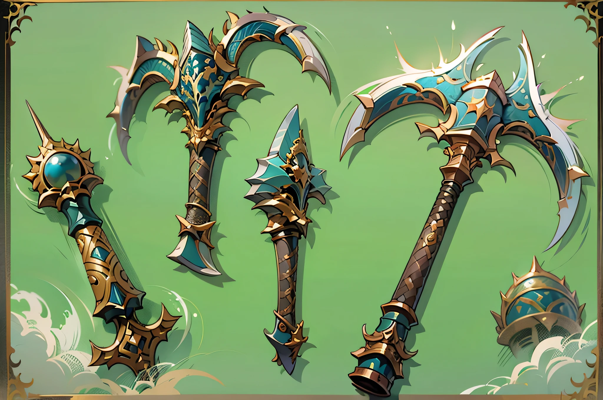 (((best quality))), (((masterpiece))), Weapons to be included in the Weapon Encyclopedia, fantasy RPG game ax, ax with a large blade, white background