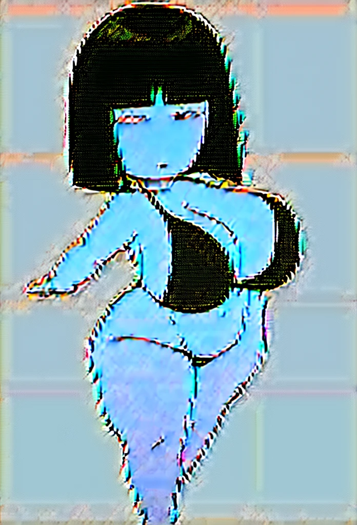 hanako-san, black hair, black eyes, no nose, (((bigbust:1.4))), HANAKO-SAN, BLACK HAIR, BLACK EYES, NO NOSE, black bikini