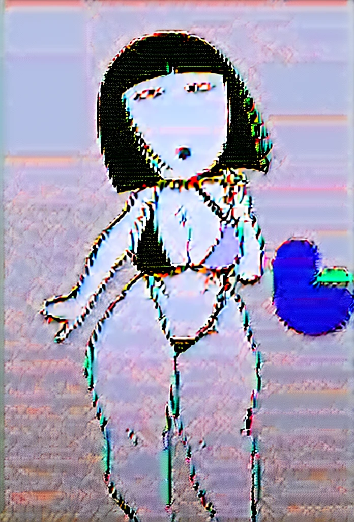 hanako-san, black hair, black eyes, no nose, (((bigbust:1.4))), HANAKO-SAN, BLACK HAIR, BLACK EYES, NO NOSE, black bikini