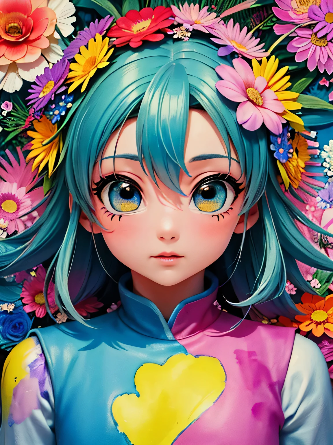 Akira Toriyama style、8K Quality、Intense watercolor, Detailed watercolor art, Watercolor splash, Surreal, avant-garde pop art, Beautiful and expressive paintings, Beautiful artwork illustration, Very colorful tones, wonderful, Cool beauty, highest quality、Official Art, Vector art, Stylish design, (((The most beautiful girl))), (((highest quality))), HDR, ((detailed)), (((Doodle Art)), ((masterpiece)), ((Super detailed)), (((Colorful flowers))),(((Stylish))),