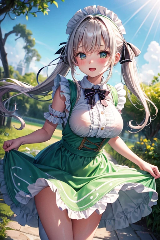  nsfw,remove wet seethrough white Color micro Cheer cute girls,big breast, jump up. spread leg,1 girl, Solo, , , , Cute Girl,Best Quality, Ultra-detailed, 8K, High resolution, Alice in Wonderland, Twin tail, light green dress, frilled dress, white apron, frilled apron, garden, tea time,
information