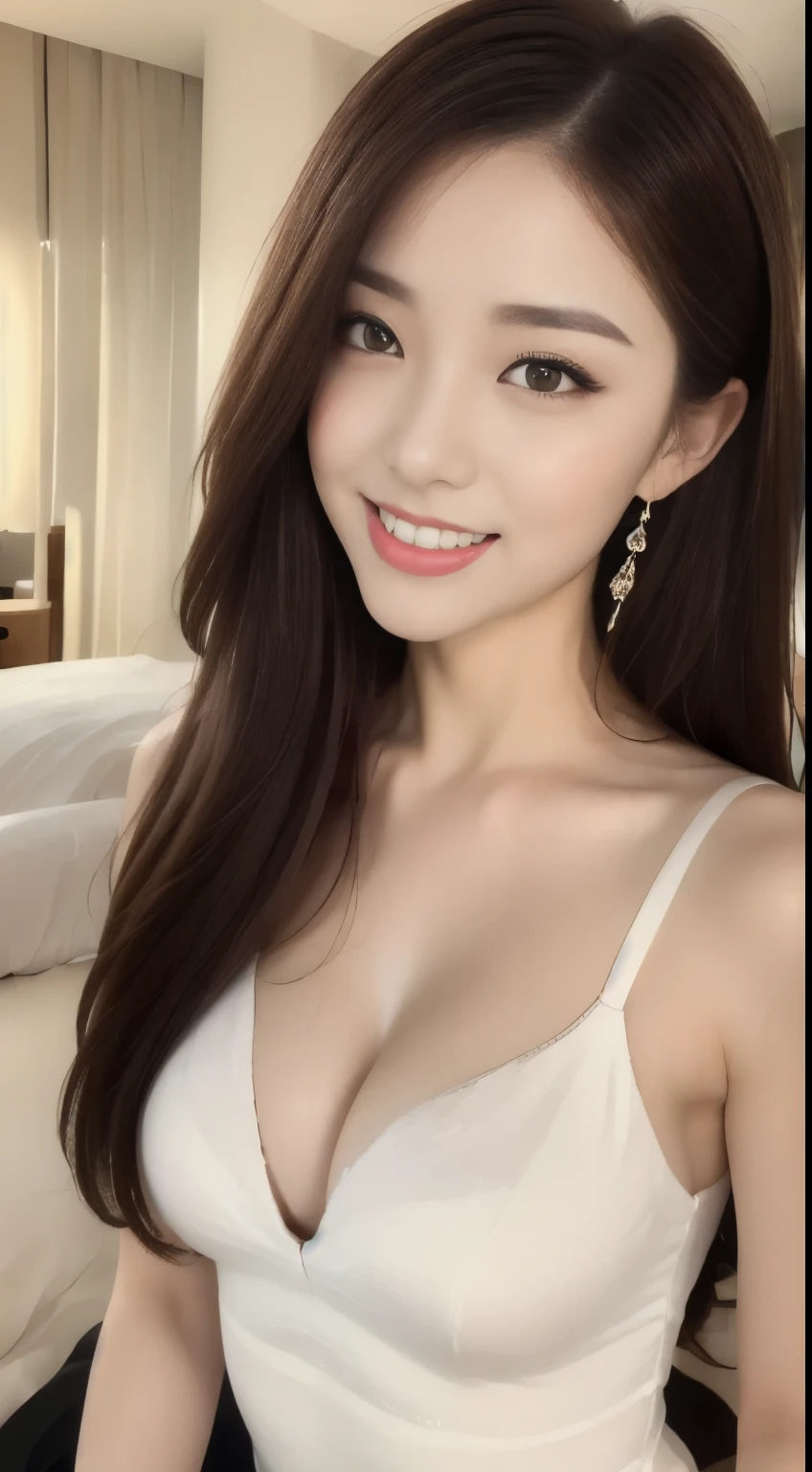 ((highest quality, 8k, masterpiece :1.3)), One Girl, ,((A very attractive smile:1.1)),, Red lipstick:1.2,Slim face, Beautiful woman, Big Breasts:1.3, 非常にDetailed face, double eyelid, night, night景, Skyscraper, Hotel,On the bed,,Looking into the camera,good,White Bikini,(masterpiece: 1.3), (Maximum resolution: 1.4), (Ultra-high resolution: 1.2), Cinematic Light, Ultra-high resolution, (Detailed eyes and skin), (Detailed faceの特徴), 8k resolution, Perfect Style, Beautiful expression、非常にDetailed faceと肌の質感、Detailed face,Thin cheeks,((Pure white skin:1.1)),Glossy Lips:1.2,((Full Body Shot:1.2)),(Straight Hairstyles、Light brown hair),One length,175cm,From above
