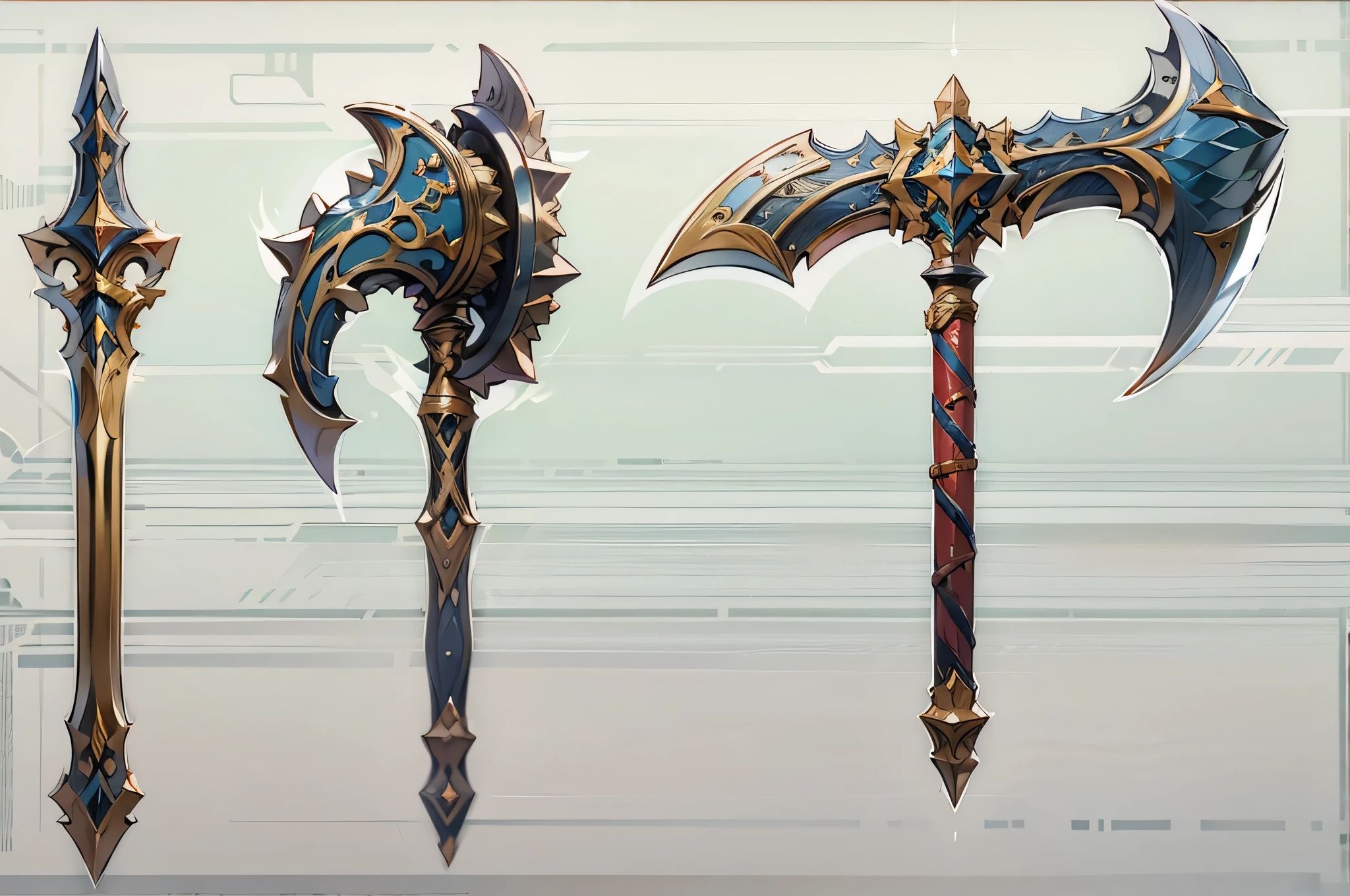 (((best quality))), (((masterpiece))), Weapons to be included in the Weapon Encyclopedia, fantasy RPG game ax, ax with a large blade, white background
