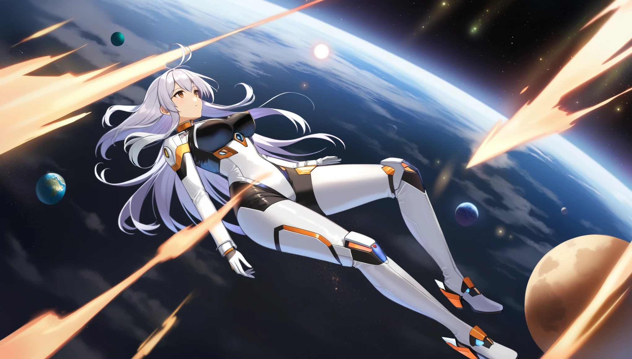 One girl, Floating Feeling, Different space, Travel to another world, Futuristic tight suit,