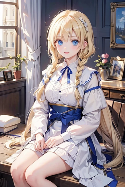 masterpiece, highest quality, High resolution, One 13-year-old girl、blue eyes、
Blonde、Braid、Medieval France、Jeanne d&#39;Arc、Training Course、knight armor、Holding a sword