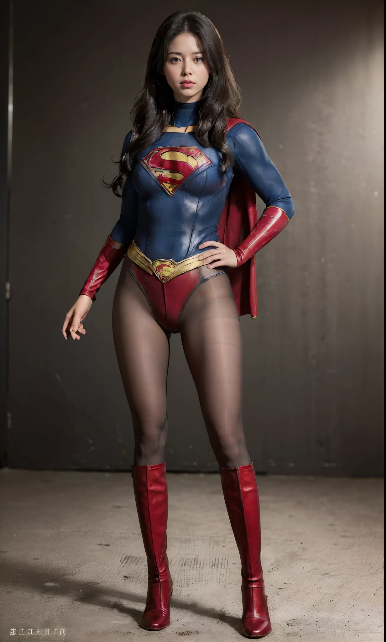 No background、She always has her mouth open、She always looks distressed、Always close your eyes、(((Beautiful legs in black tights.)))、(((Stretch your legs、expensive、あなたのsufferingを合法的に表現する)))、((((Make the most of your original images)))、(((Supergirl Costume)))、(((Beautiful hairstyle)))、(((suffering)))、(((Black tights legs、Wear red boots)))、((Best image quality、8k))、((highest quality、8k、masterpiece:1.3))、(((Preserve background )))、Sharp focus:1.2、Beautiful woman with perfect figure:1.4、Slim Abs:1.2、Wet body:1.5、Highly detailed face and skin texture、8k