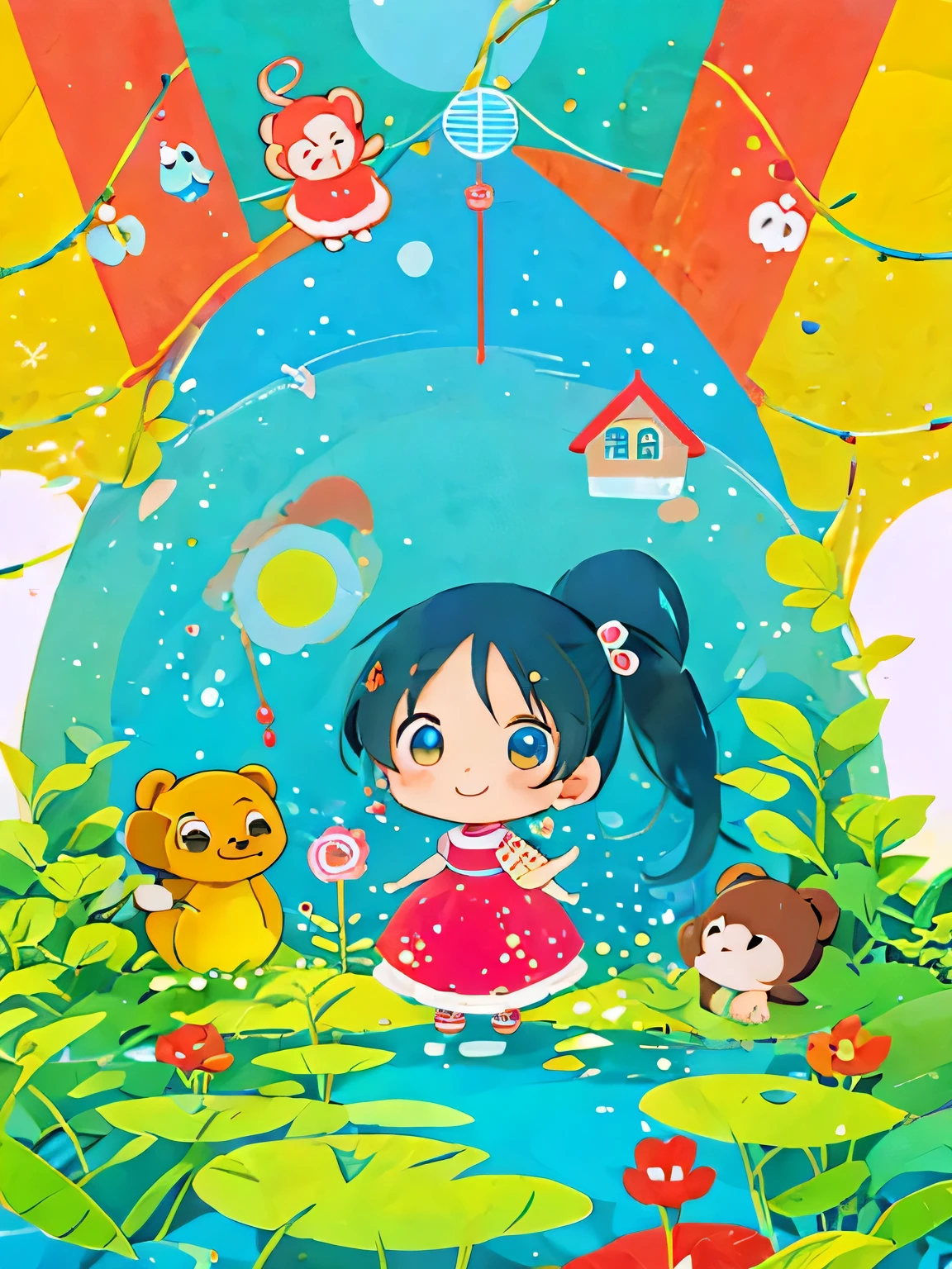 Fujio Akatsuka Style, Kawaii Design, most beautiful girl ever、Chibi, monkey, The house of the future、Mars