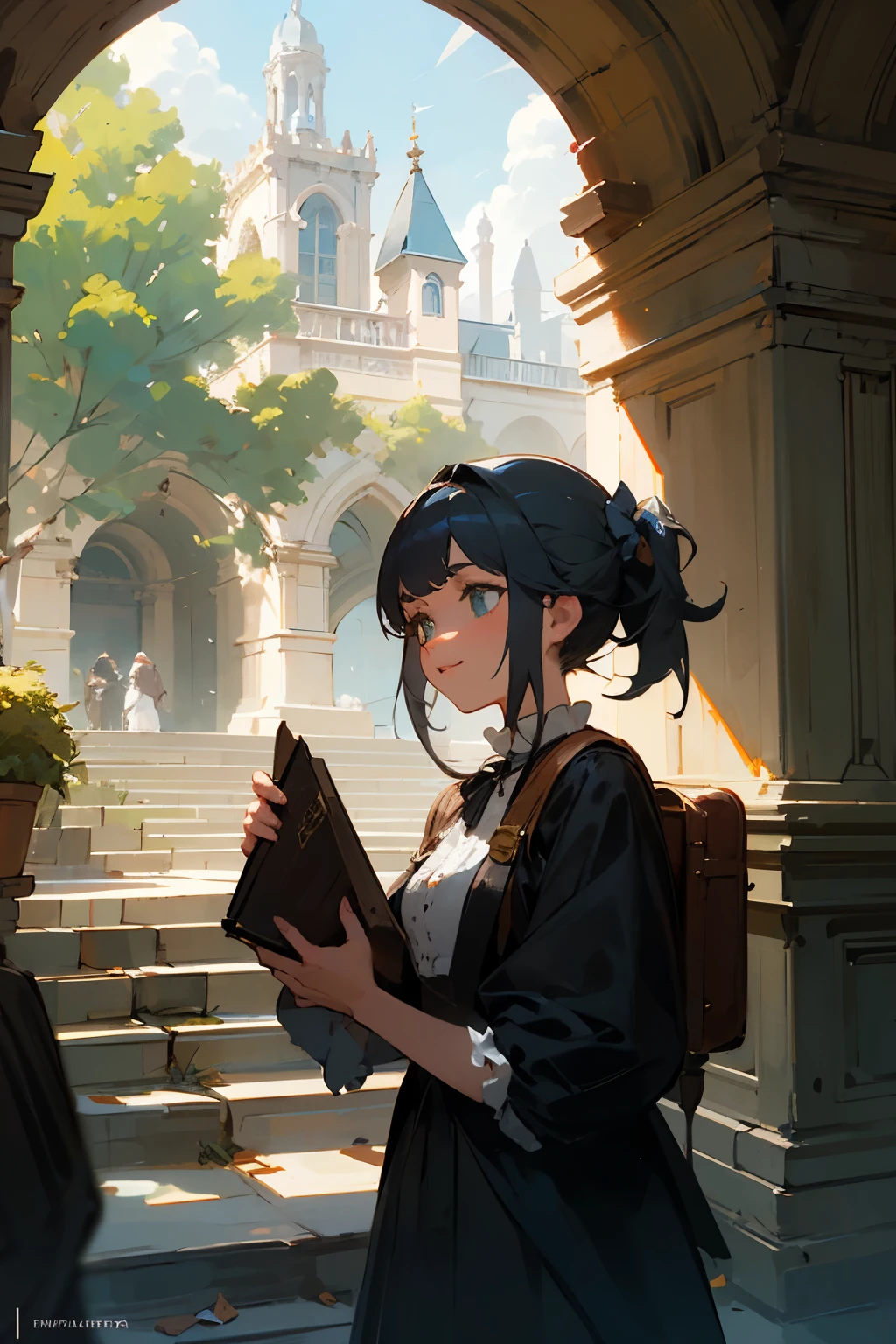 Create a captivating photo that embodies my love for adventure, travel, and video games, along with my passion for making people happy, appreciation for old stories and Victorian styles, and connection to nature and the character of Anya from Spy Family 