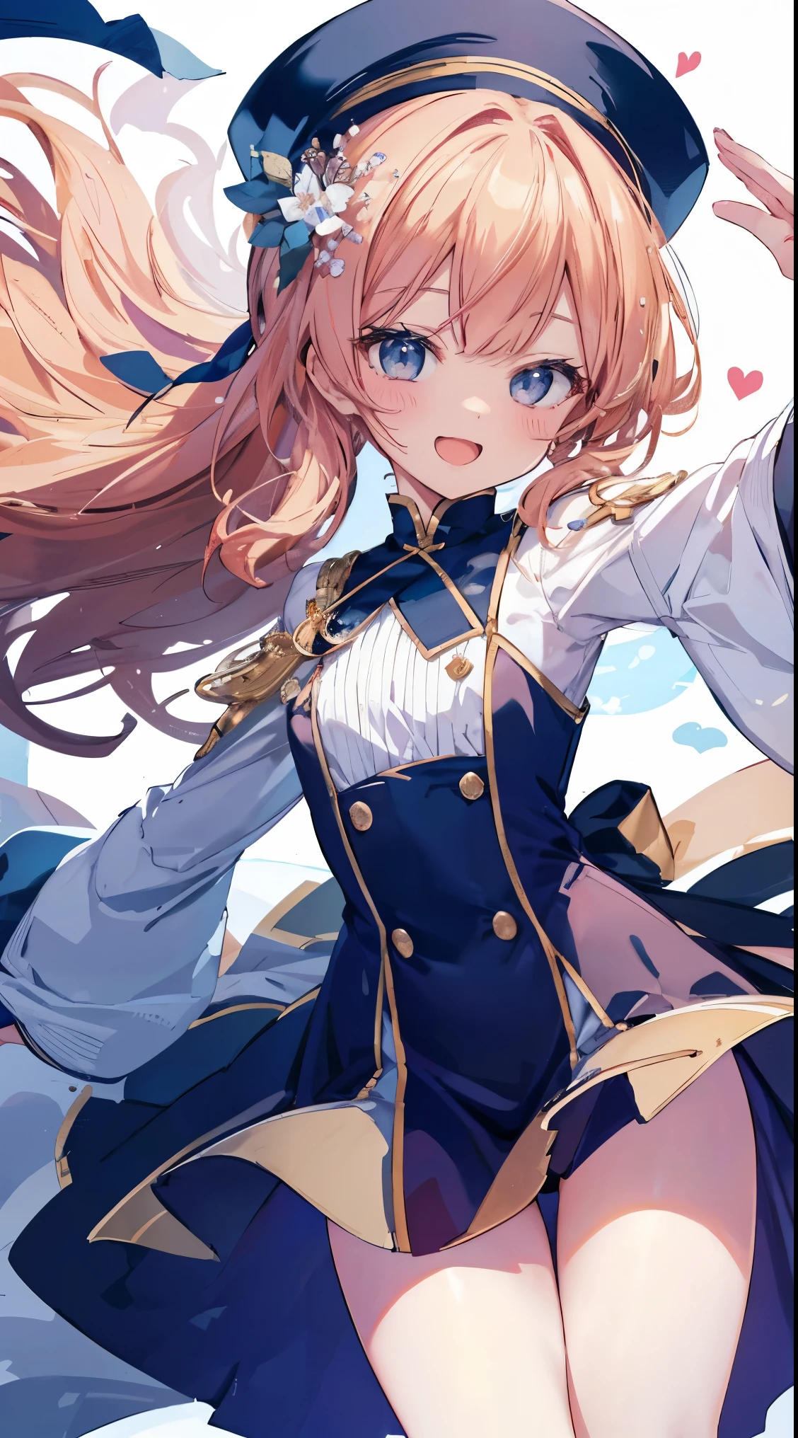 Masterpiece、Highest quality、highest quality、(Open Mouth Smile)、Shiny hair quality、Small face、Dynamic pose、Super detailed, beautiful, wide eyes、Ultra-detailed, clear and beautiful faces、(cute illustration:1.2), High-resolution, ultra-detailed, best quality, embarrassed、Thighs