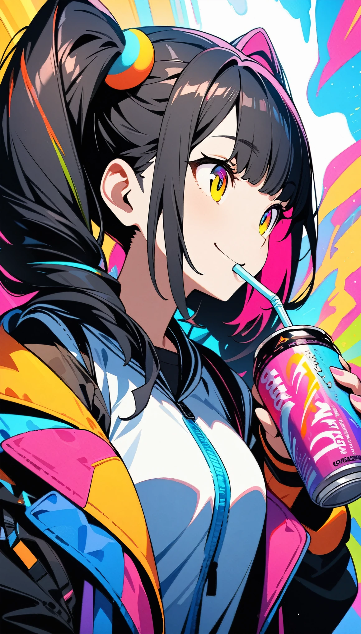 (highest quality:1.2, Very detailed, up to date, Vibrant, Ultra-high resolution, High Contrast, masterpiece:1.2, highest quality, Best aesthetics), (((1 girl))), Beautiful woman, (smile), Bright color palette, Colorful Art, Energy DrinksをDrink through a straw***:1.6, Energy Drinks, Pink can, Energy Drinks, Drink through a straw, Pinmon Girls, Black Hair, Twin tails, Girls&#39; , Red tie over shirt, Pink Cardigan, Pleated skirt, jk, In the school classroom, Landmine Girl, Monena,