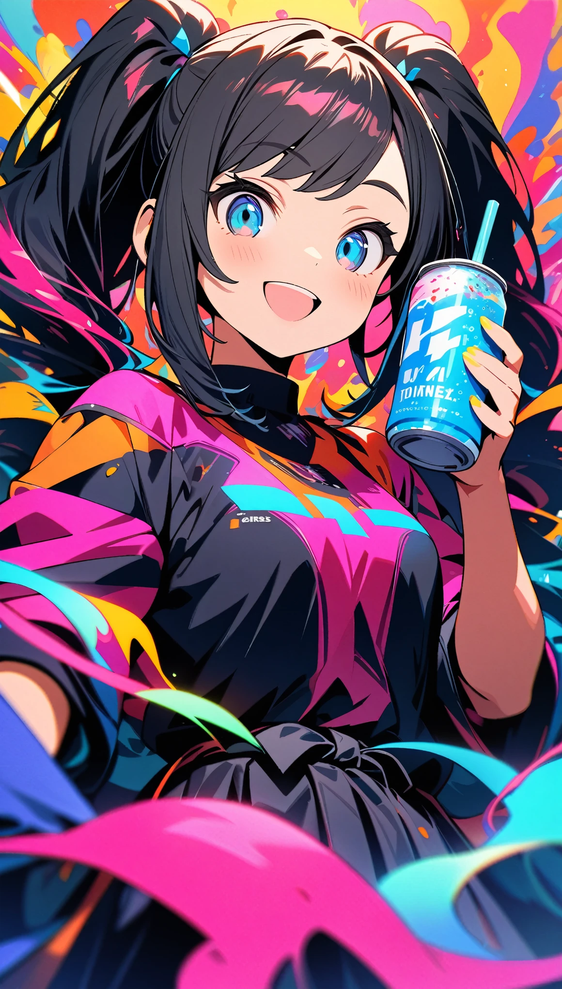 (highest quality:1.2, Very detailed, up to date, Vibrant, Ultra-high resolution, High Contrast, masterpiece:1.2, highest quality, Best aesthetics), (((1 girl))), Beautiful woman, (smile), Bright color palette, Colorful Art, Energy DrinksをDrink through a straw女の子:1.6, Energy Drinks, Pink can, Energy Drinks, Drink through a straw, Pinmon Girls, Black Hair, Twin tails, Girls' , Red tie over shirt, Pink Cardigan, Pleated skirt, jk, In the school classroom, Landmine Girl, Monena,