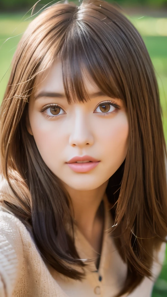 Best quality, 8k, ,Masterpiece :1.3)), facing viewer,((full body1.2)) ,pretty woman, wide shot ,1girl, , selfie , , Ranch, brown hair , bangs,ultra-detailed face, highly detailed lips, detailed eyes, double eyelid