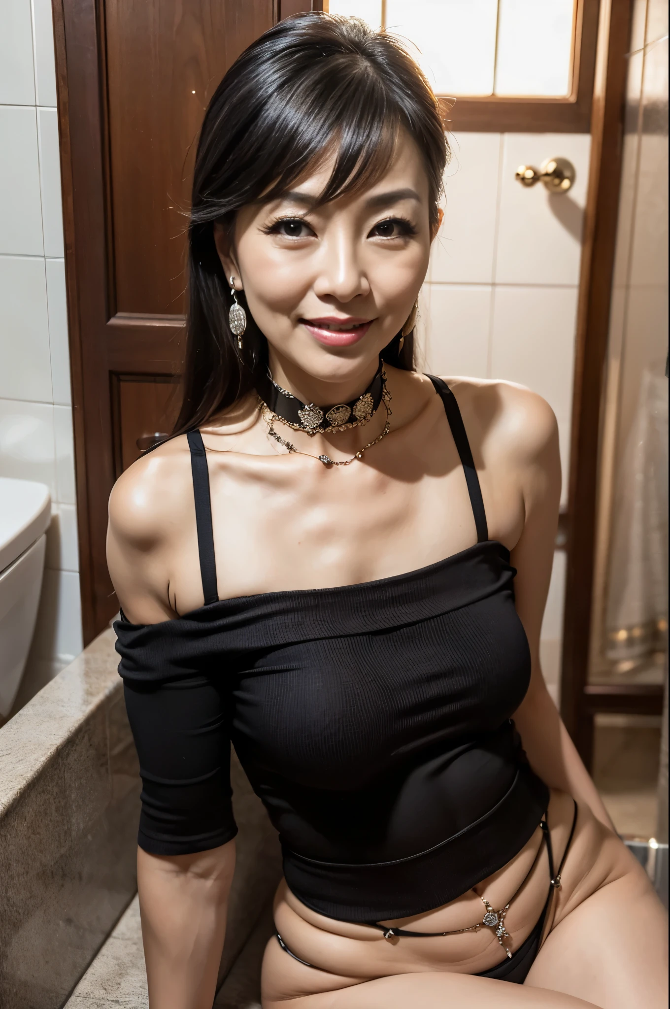 75 years old Mom MILF Chinese Lady large earring Big choker navel piercing decoration A bracelet Silver Hair realisitic Gorgeous Madame Beautiful Mature Woman sexy Smile Gentle woman navel piercing 4K High quality toilet Gorgeous Madam Beauty