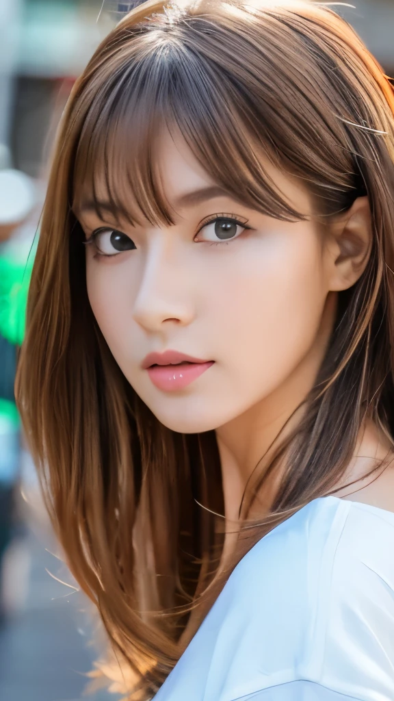 Best quality, 8k, ,Masterpiece :1.3)), facing viewer,((full body1.2)) ,pretty woman, wide shot ,1girl, , selfie , , Street Corner Mural, brown hair , bangs,ultra-detailed face, highly detailed lips, detailed eyes, double eyelid