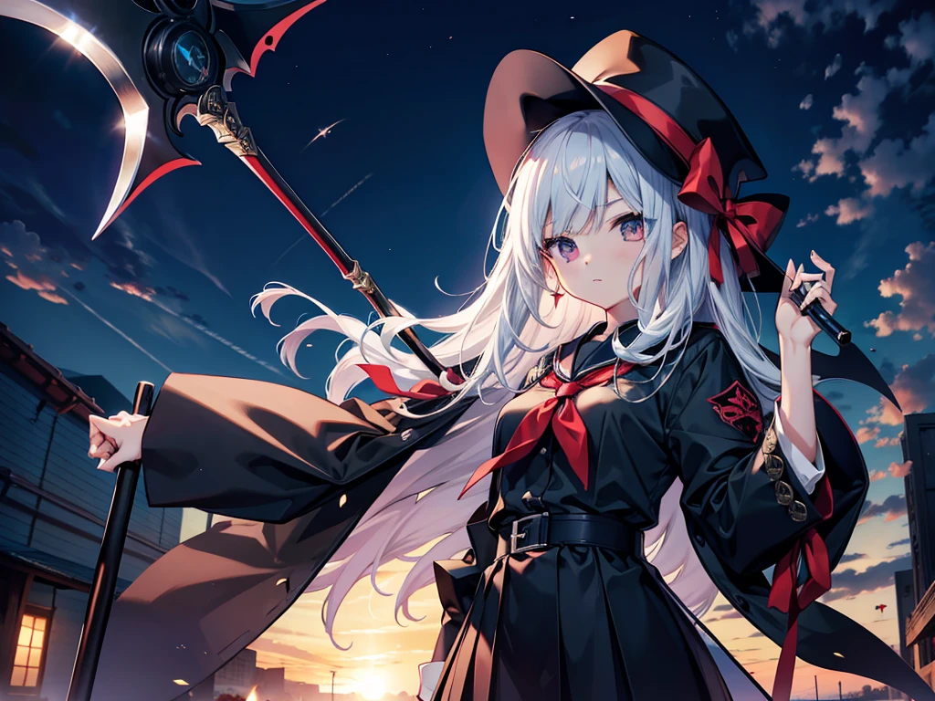 highest quality、Masterpiece、Official Art、The best composition、High School Girl Vampire Hunter、Has the Grim Reaper's Scythe、Wind、Black Sailor Suit、